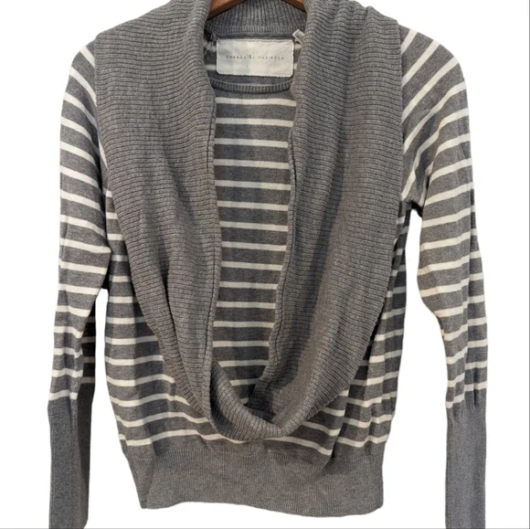 🔥Final ANTHROPOLOGIE‎ Change of the Moon Cowl Neck Sweater Gray /Ivory Stripe … - Picture 3 of 8
